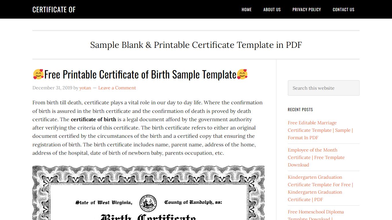 🥰Free Printable Certificate of Birth Sample Template🥰